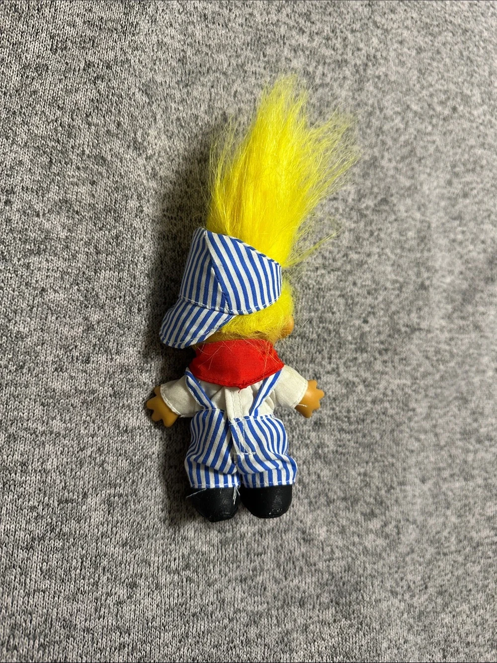 Russ Yellow Hair Stripe Hat Train Engineer Conductor Troll Doll